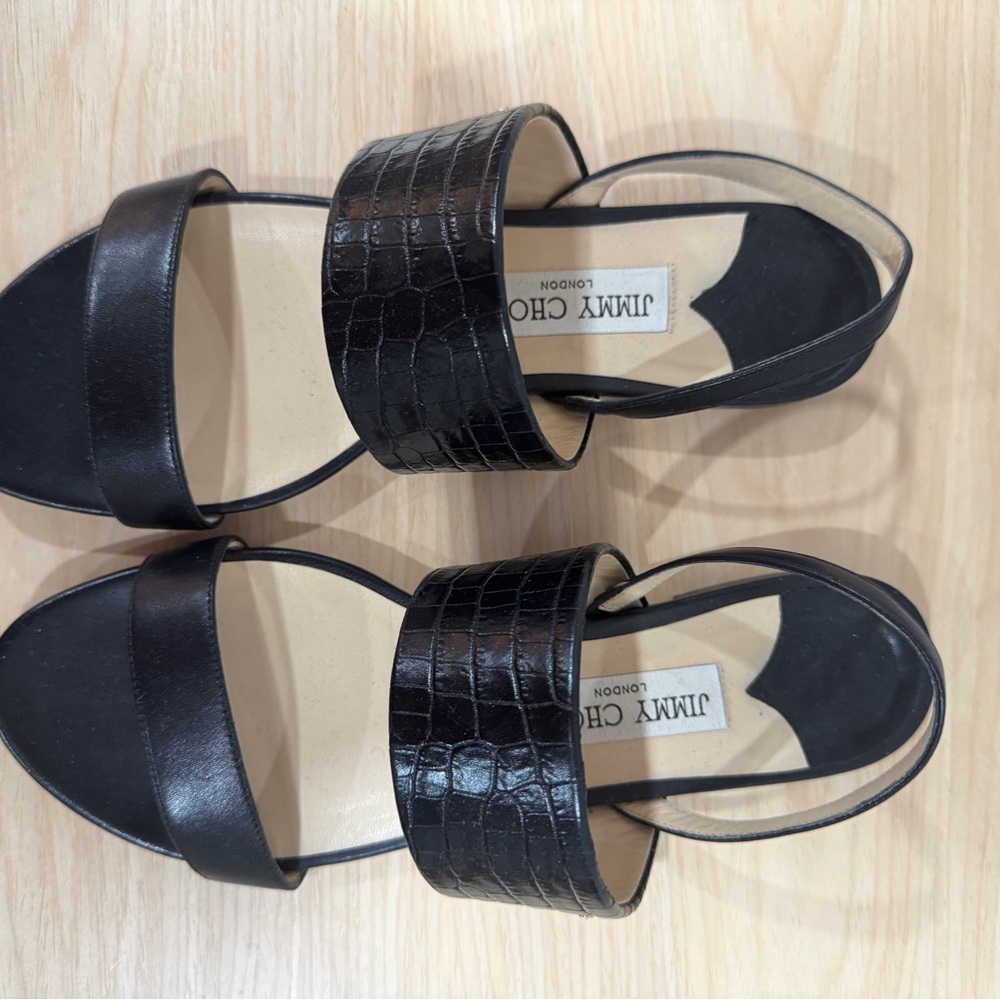 Jimmy Choo Black Croc-Embossed & Smooth Leather Slingback Sandals